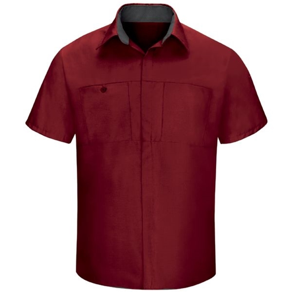 Workwear Outfitters Men's Short Sleeve Perform Plus Shop Shirt w/ Oilblok Tech Red/Charcoal, Large SY42FC-SS-L